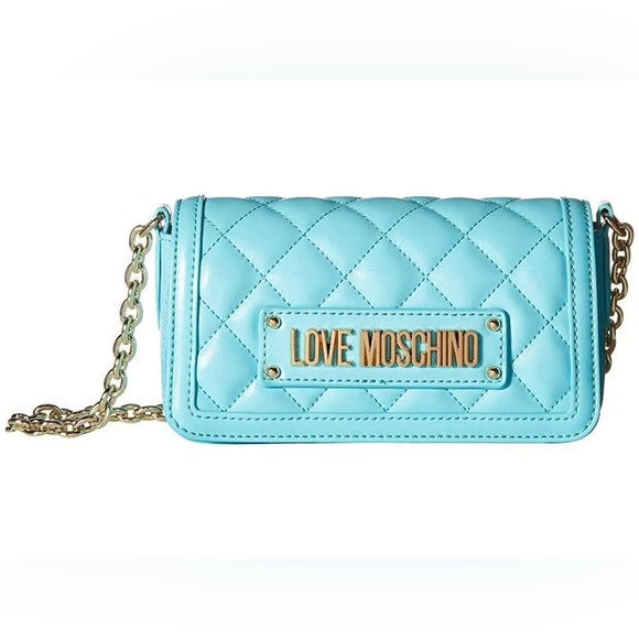 Love Moschino Logo-Plaque Quilted Spring Blue Crossbody Bag EUC - Picture 1 of 10